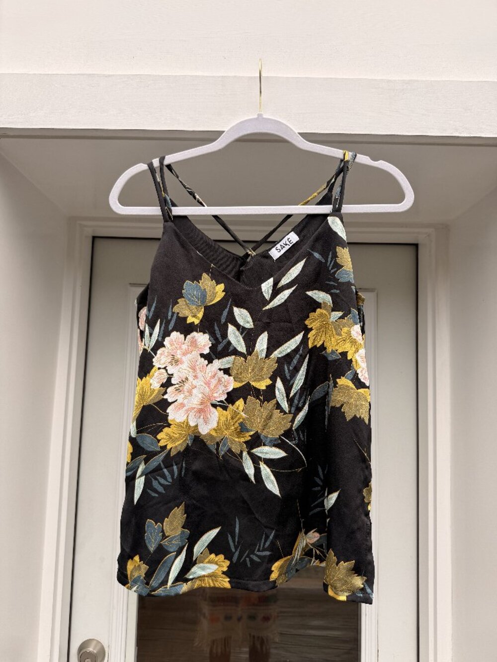 Sake Black Satin Floral Cami | Size S